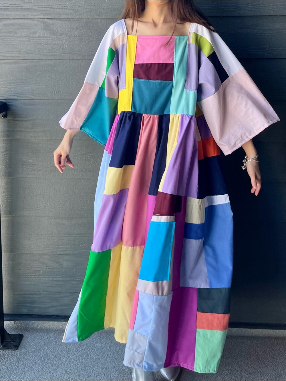 Handmade Quilted Patchwork Colorblock Dress SKU 07112